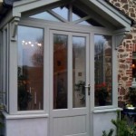 grey modern porch on stone house