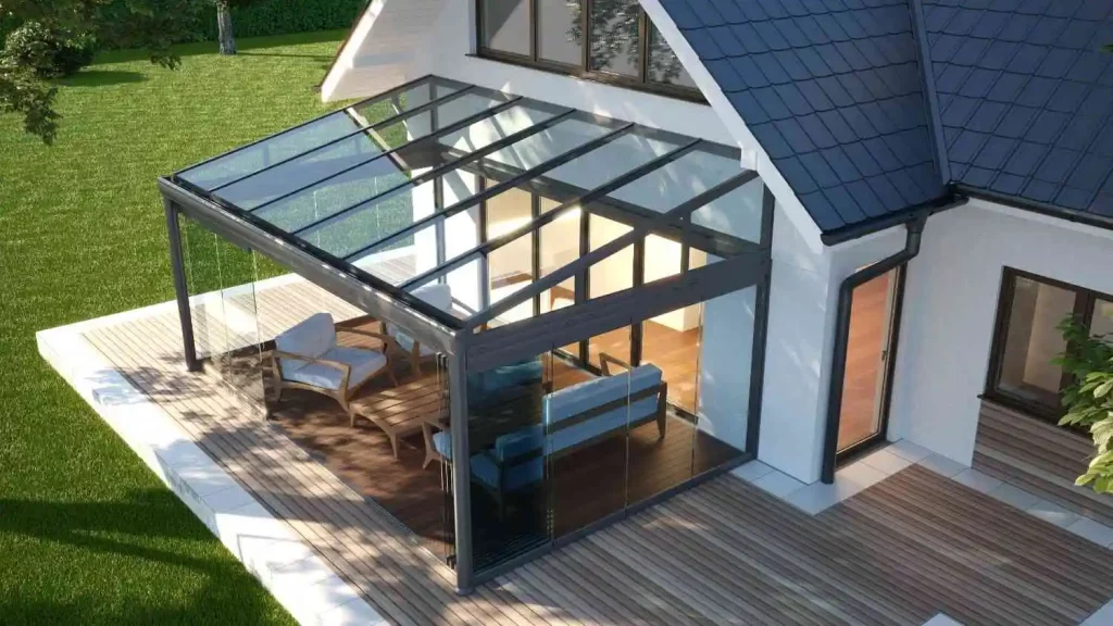 Top view of fully glazed conservatory roof
